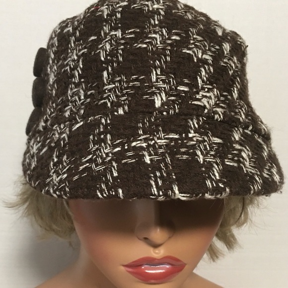 Textured Tweed Hat Covered Buttons Short Brim Visor Beret Retro British Style - Picture 5 of 9
